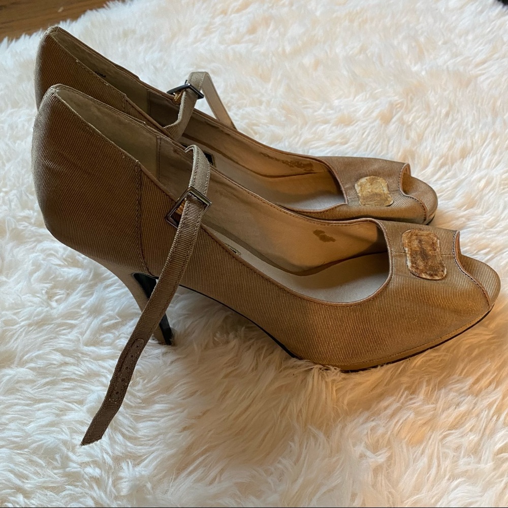 **3 for $20!!** Beverly Feldman Open Toe Heels Defects Size 10 Brown Stripes